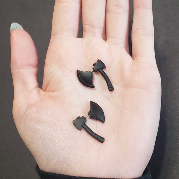 Any 2/$20! Black Axe Studs w/Handle Back Earrings - Picture 4 of 7